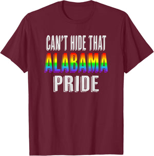 Retro 70's 80's Style Can't Hide That Alabama Gay Pride T-Shirt - T-Shirt | Maroon