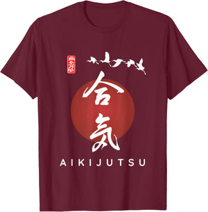 Aikijutsu For Beginners / Japanese Calligraphy Modern Font T-Shirt - T-Shirt | Maroon