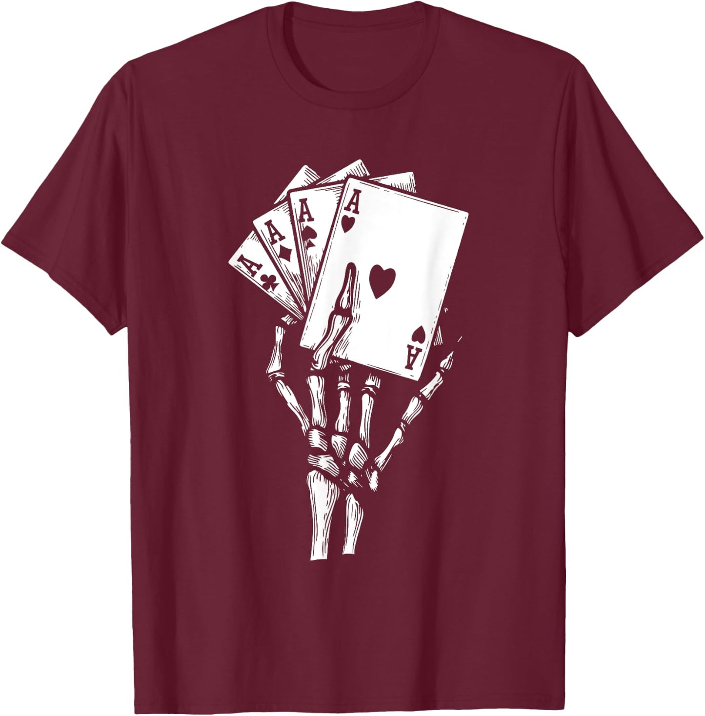 Skeleton Hand Playing Card Lazy Halloween Costume Poker T-Shirt - T-Shirt | Maroon