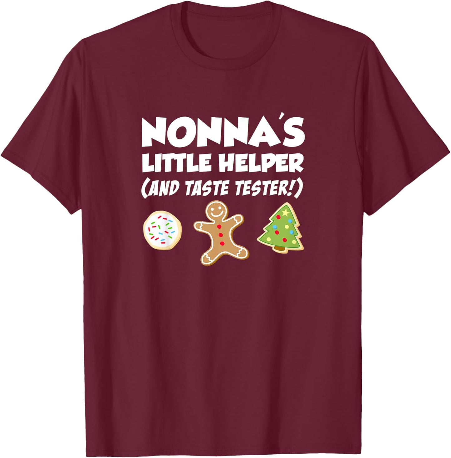 Kids Nonna's Little Helper Christmas Cookie Baking T-Shirt - T-Shirt | Maroon