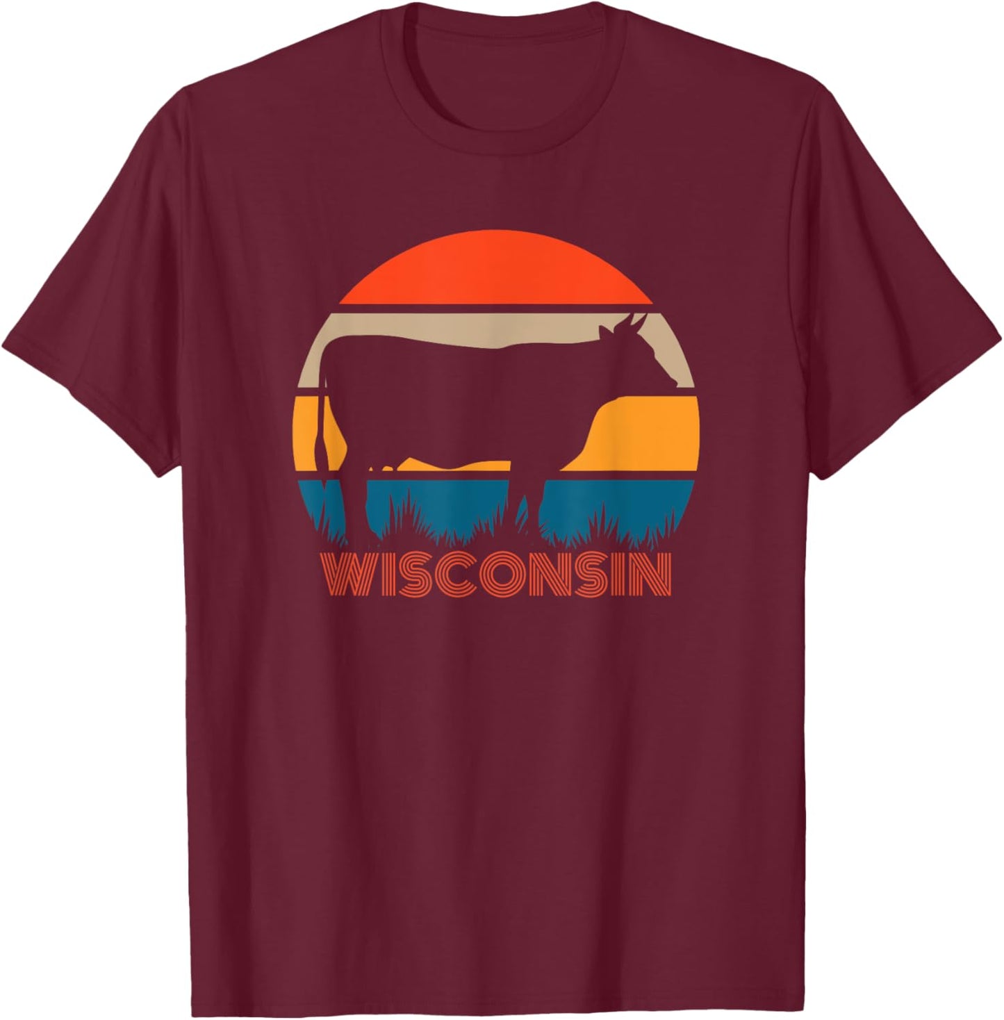 Cow Heifer Farm Owner State of Wisconsin Dairy Farmer Retro T-Shirt - T-Shirt | Maroon