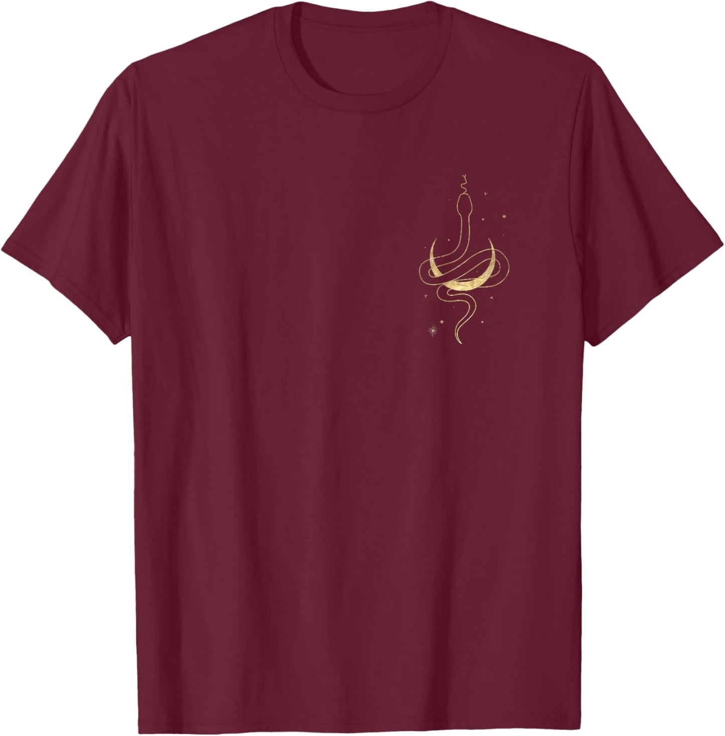 Gold Snake and Moon Phases / Snake / Crescent Moon T-Shirt - T-Shirt | Maroon