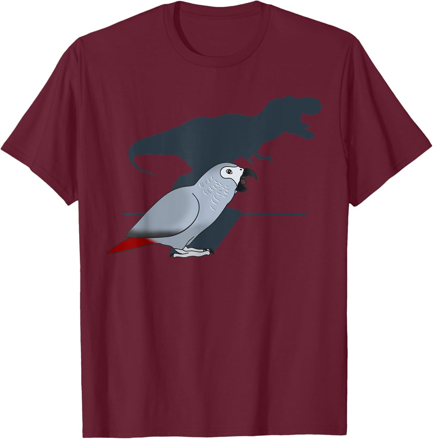 FandomizedRose Cute Screaming Parrot, Birb Memes, Funny T-Rex African Grey T-Shirt - T-Shirt | Maroon