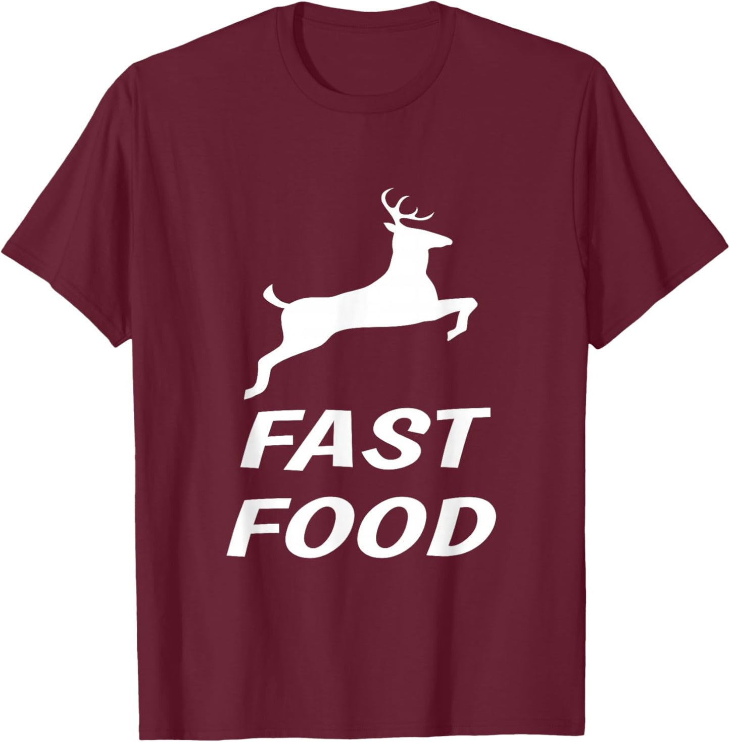 Redds Threads Fast Food - Deer - Black - Small - -Adults - Short Sleeve - - Classic Fit - Cotton 80%, Polyester 20% T-Shirt - T-Shirt | Maroon