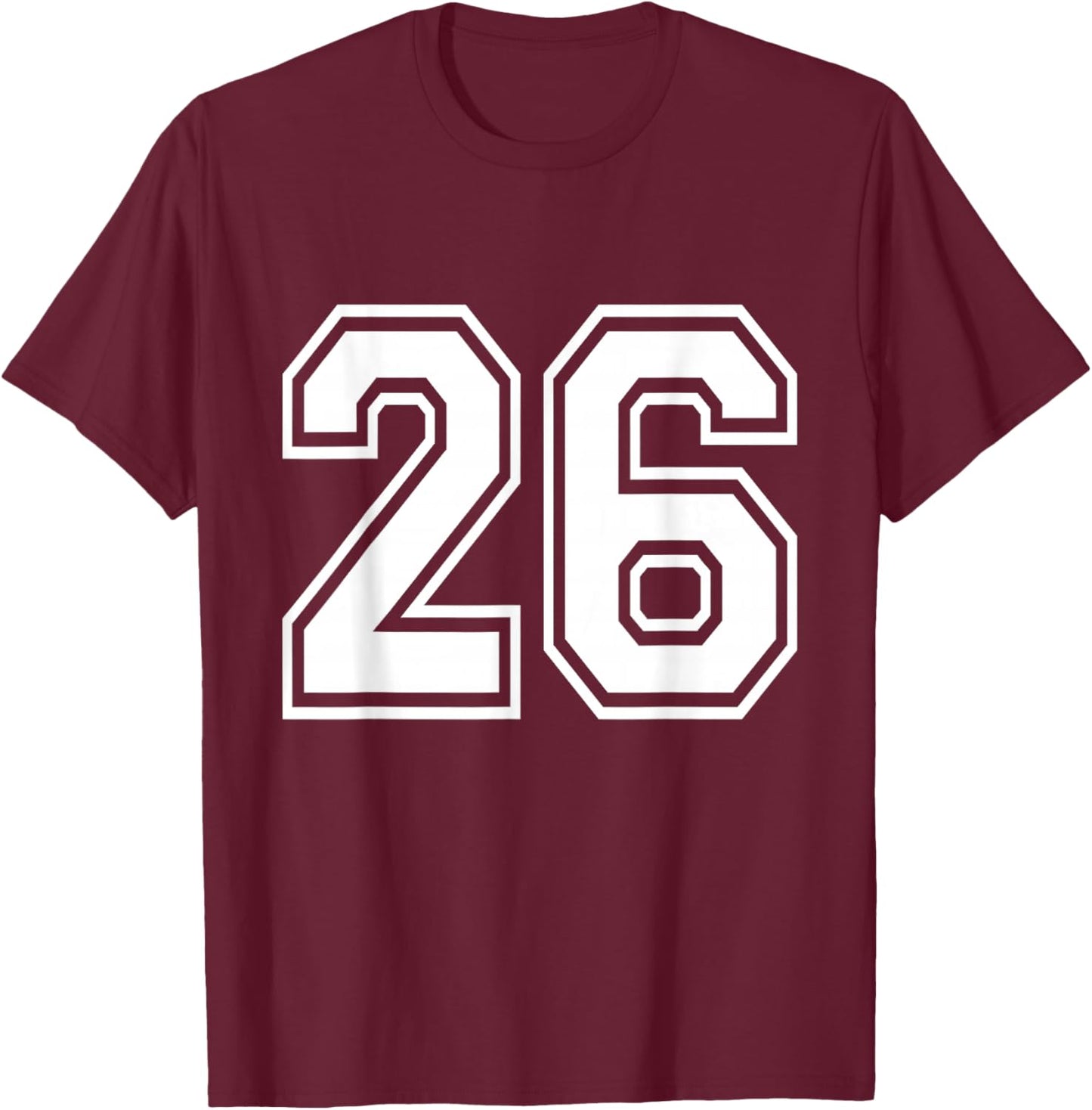 Number 26 Varsity Sports Team Jersey 26th Birthday 26 Years T-Shirt - T-Shirt | Maroon