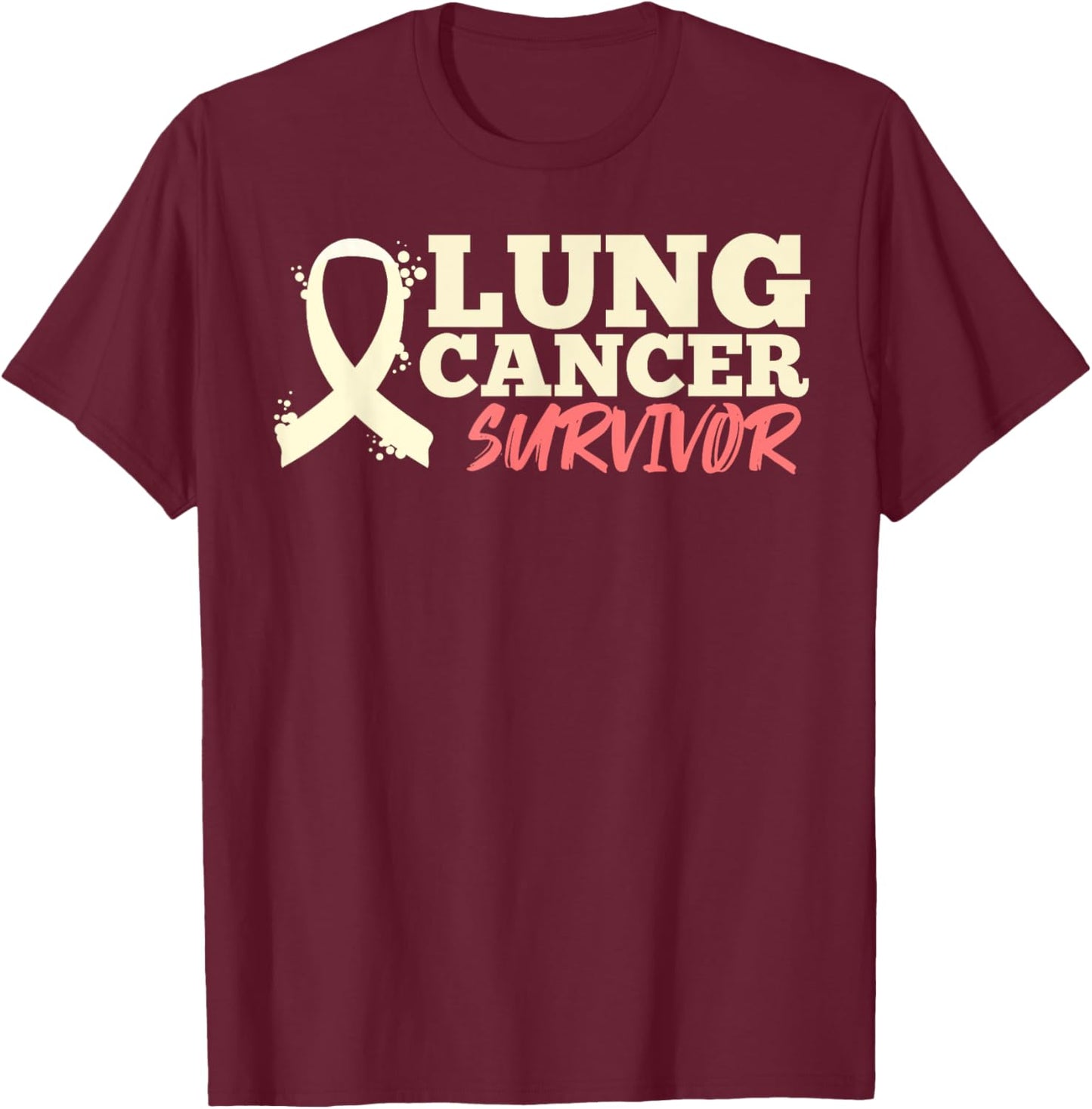 Lung Cancer White Ribbon Awareness Fighter Hope Signs T-Shirt - T-Shirt | Maroon
