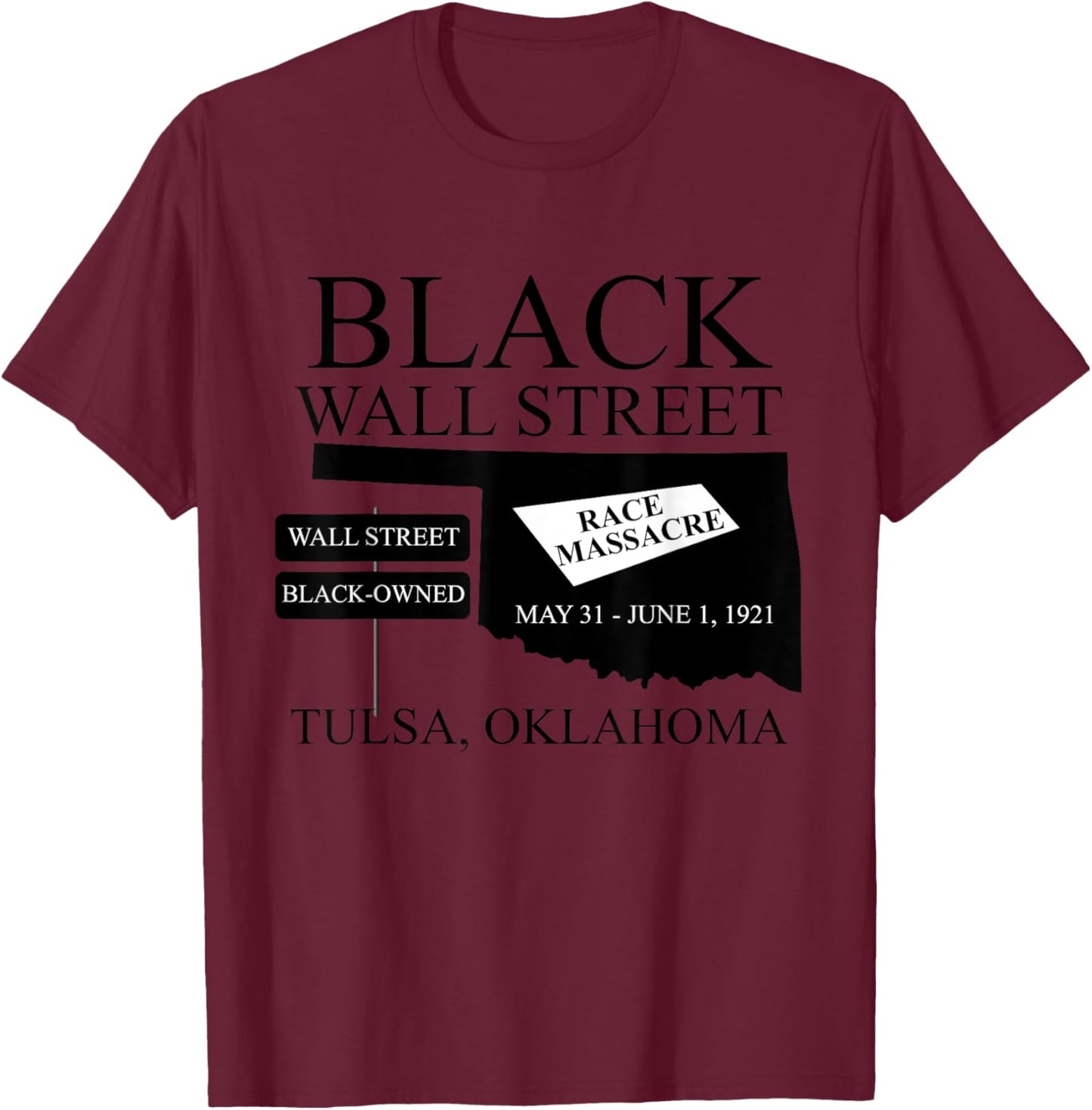 Black Wallstreet Race Massacre Tulsa Oklahoma Black-Owned T-Shirt - T-Shirt | Maroon