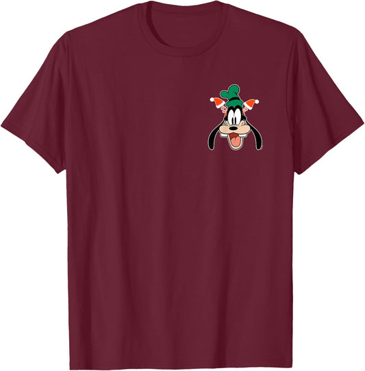 Disney Goofy Christmas Santa Hat Holiday Headband Corner Art T-Shirt - T-Shirt | Maroon
