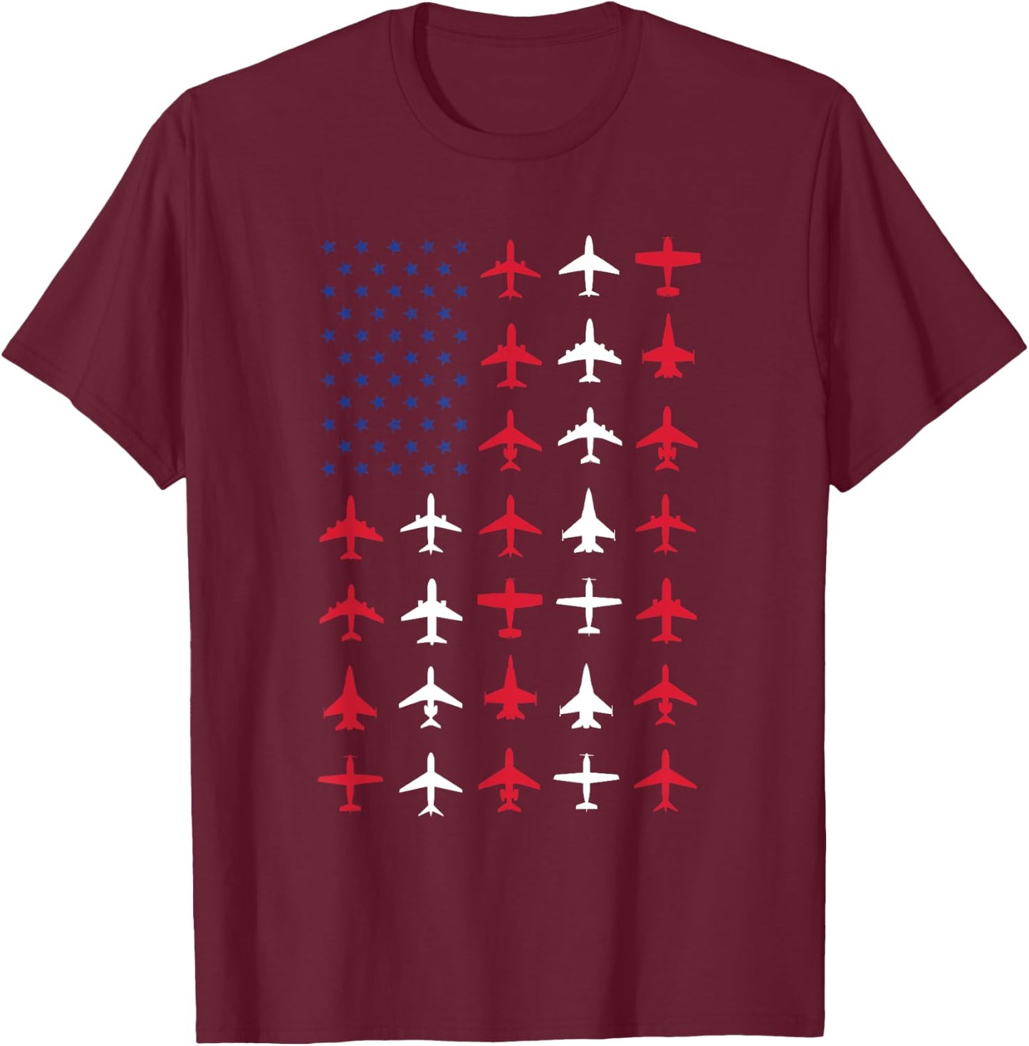 Plane Aviation Pilot Airplane Aircraft American Flag T-Shirt - T-Shirt | Maroon