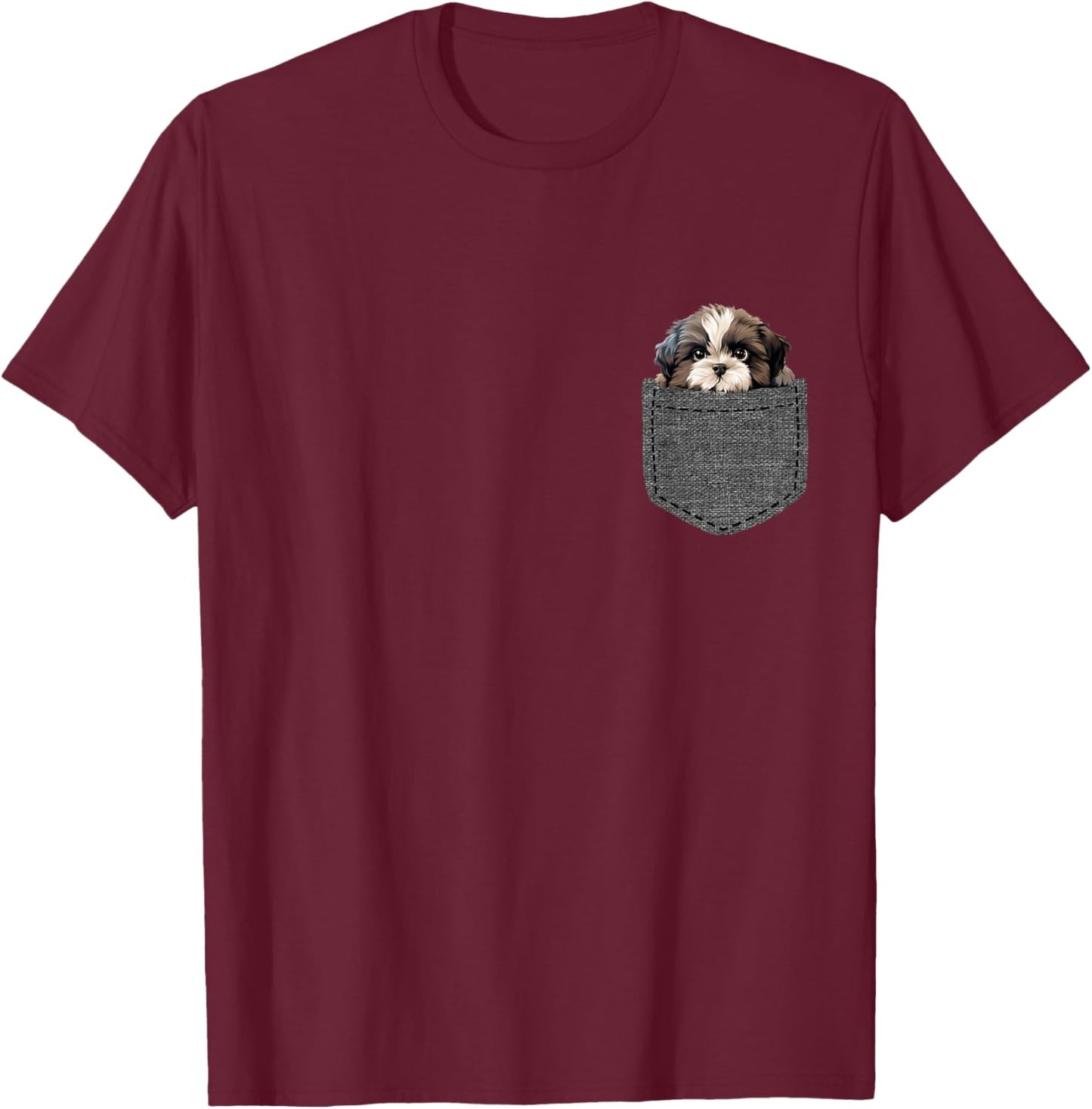 Shih Tzu Dog in Pocket Women Girls Kids T-Shirt - T-Shirt | Maroon