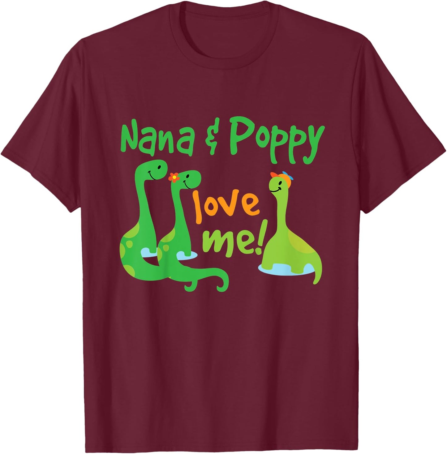 Kids Nana and Poppy Love Me Grandson Dinosaur T-Shirt - T-Shirt | Maroon