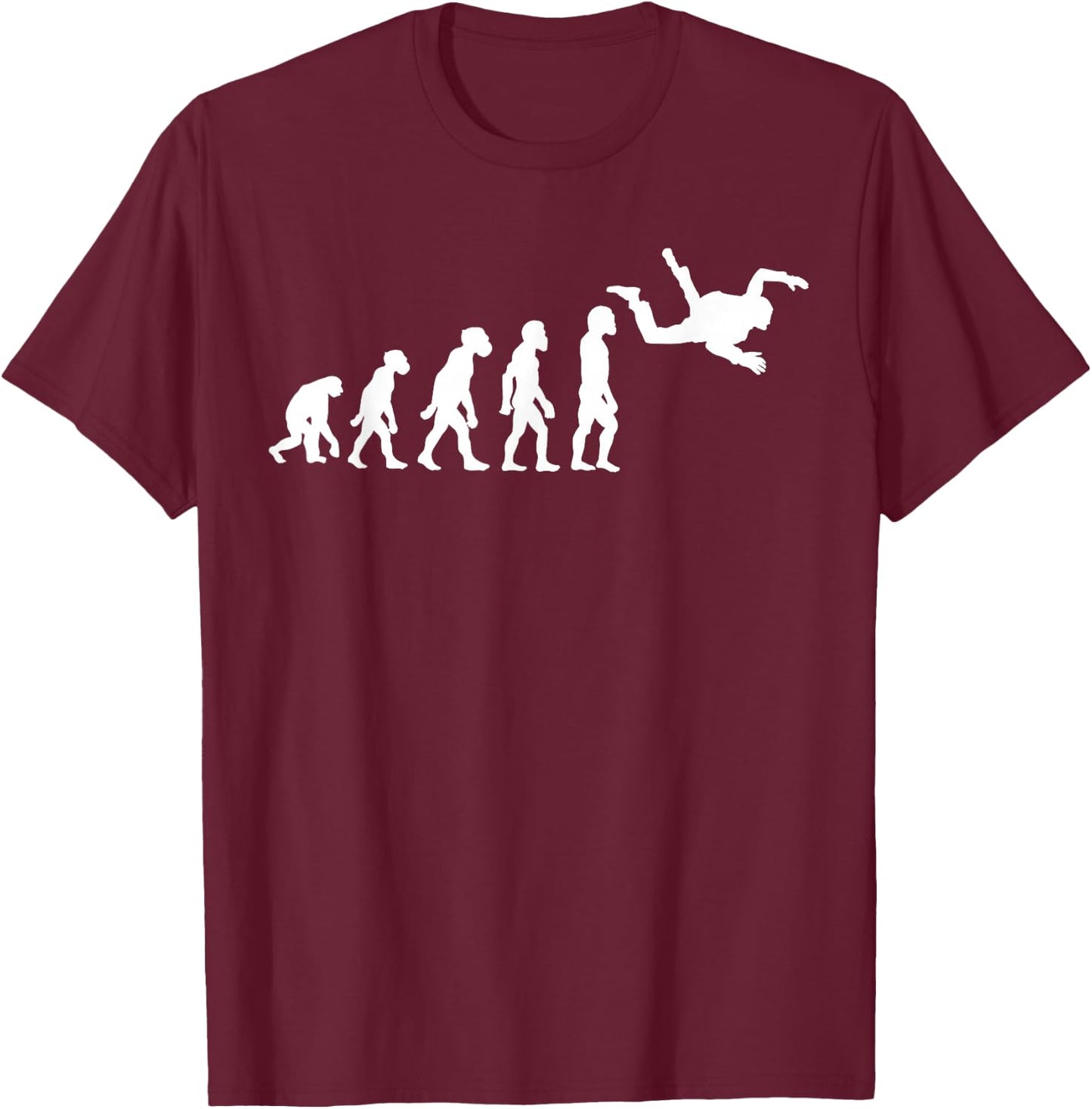 Funny Human Skydiving Evolution Freefall Skydiver Parachute T-Shirt - T-Shirt | Maroon