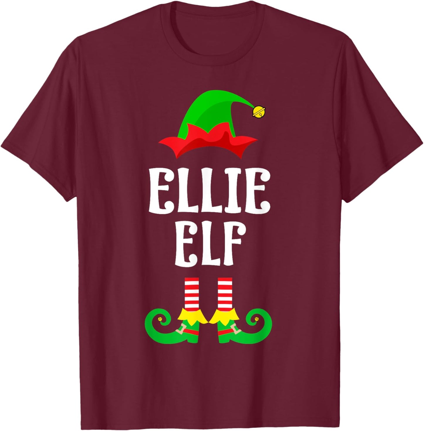 Ellie Elf Personalized Name Christmas Family Matching T-Shirt - T-Shirt | Maroon