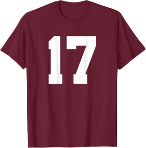 Number 17 (On Back) Sports Team Jersey T-Shirt - T-Shirt | Maroon