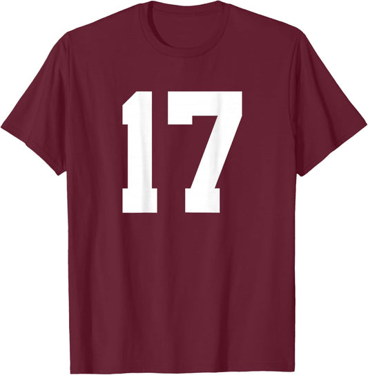 Number 17 (On Back) Sports Team Jersey T-Shirt - T-Shirt | Maroon