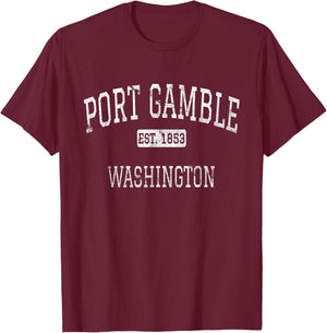 Port Gamble Washington WA Vintage T-Shirt - T-Shirt | Maroon