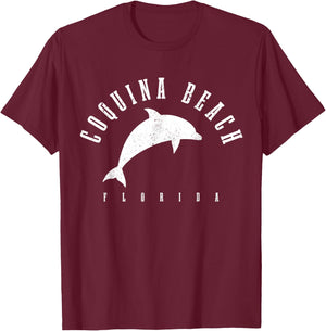 Coquina Beach Florida FL Vintage Dolphin Vacation Women Kids T-Shirt - T-Shirt | Maroon