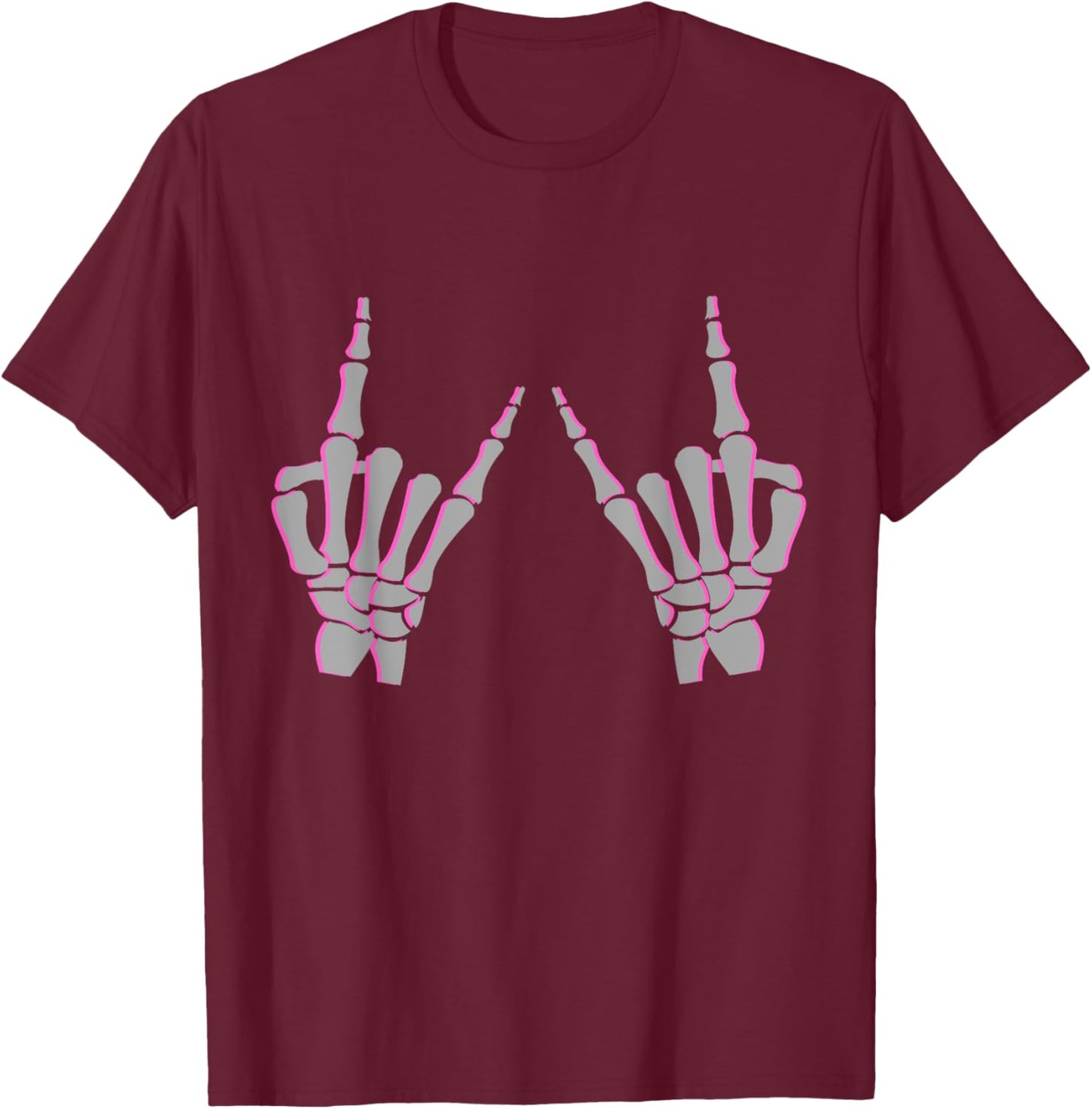 Skeleton Hand Horns Rock On Heavy Metal Women Back the Pink T-Shirt - T-Shirt | Maroon