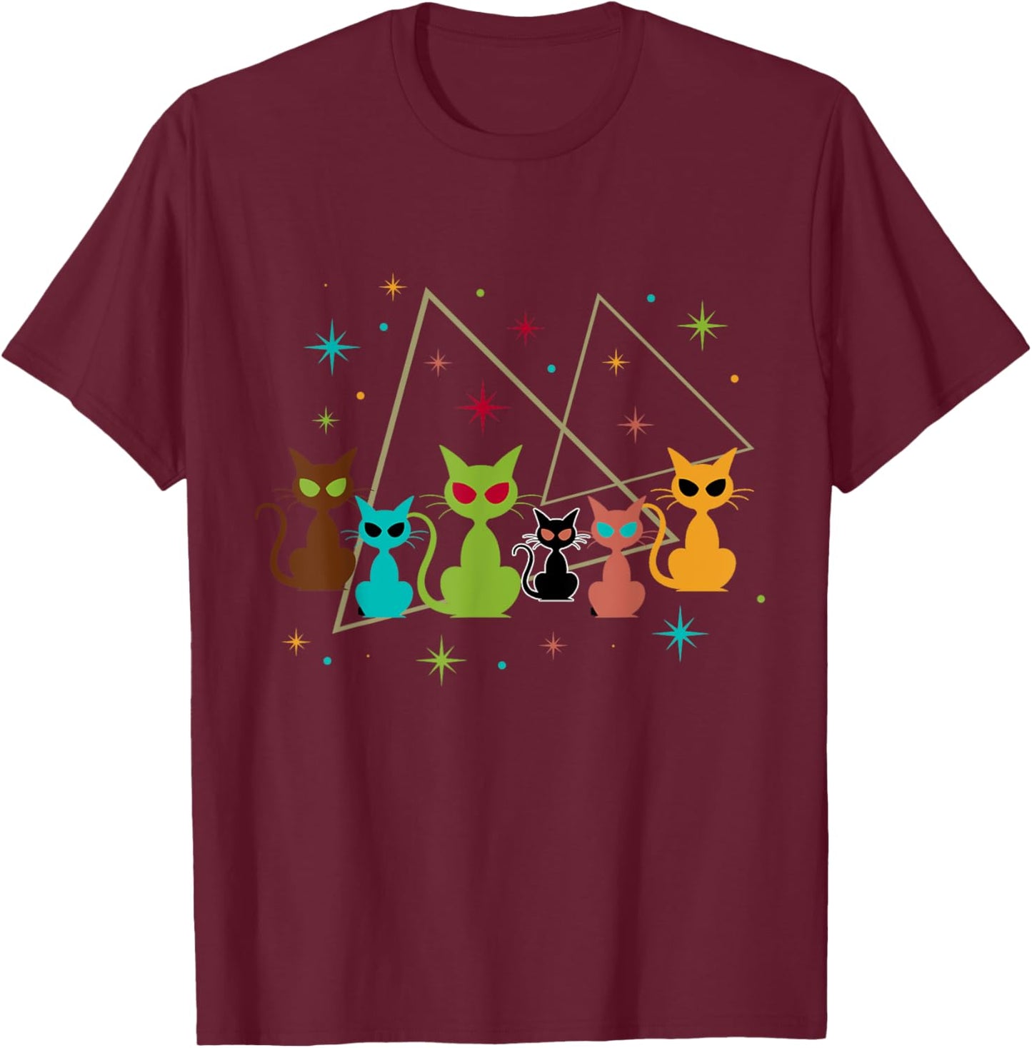 Triangle Classic Art Kitten Lover Vintage Artwork Cute Cat Men Women Kids T-Shirt - T-Shirt | Maroon