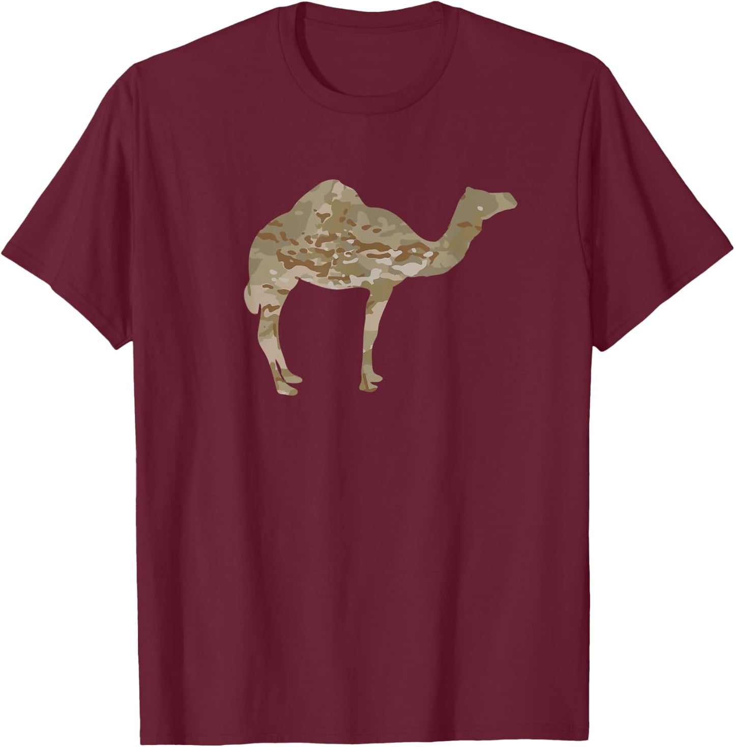 Desert Camo One-Hump Camel Lover Gift Military Camouflage T-Shirt - T-Shirt | Maroon