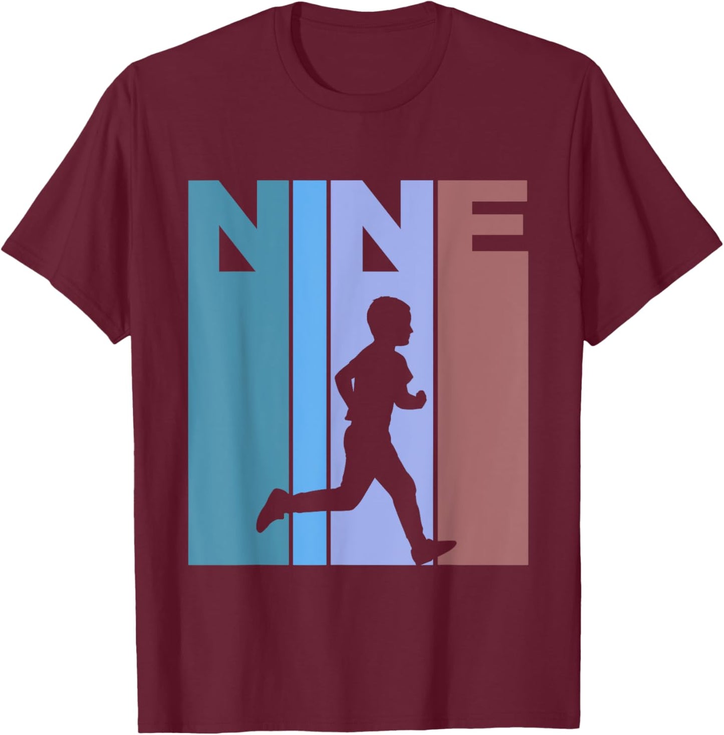 Retro 9th Birthday Running Theme 9 Year Old Runner T-Shirt - T-Shirt | Maroon