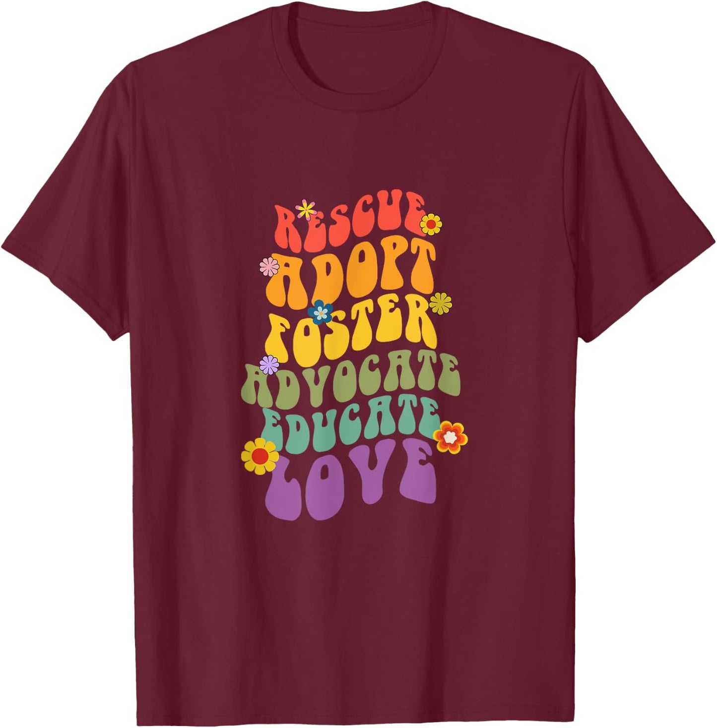 Rescue Adopt Foster Advocate Groovy Dog Mom Rescue Adoption Women T-Shirt - T-Shirt | Maroon