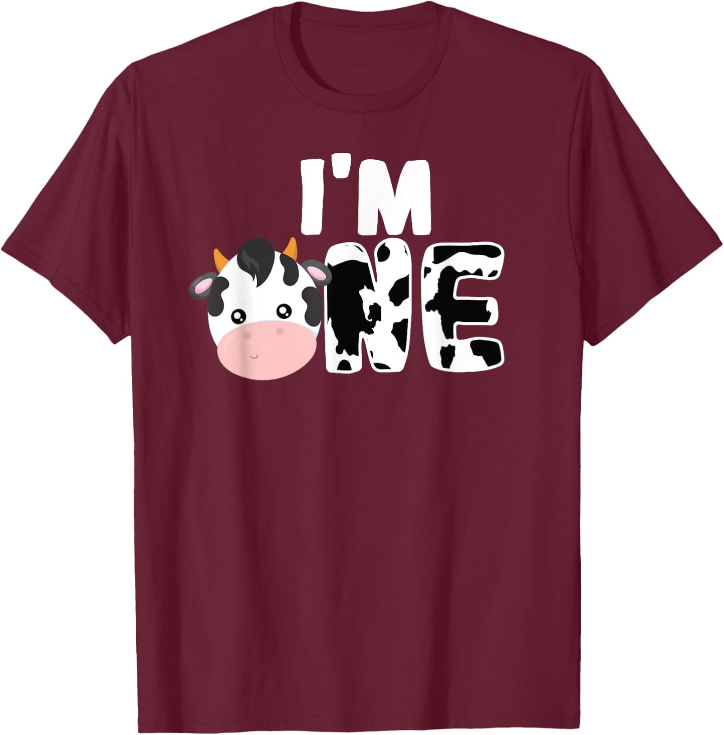 I'm One Age 1 Cow Farm Theme Birthday Gift 1 Yrs Old Shirt T-Shirt - T-Shirt | Maroon