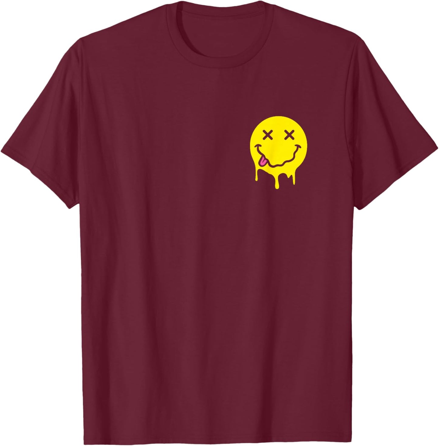 Melting Yellow Smile Funny Smiling Melted Dripping Face Cute T-Shirt - T-Shirt | Maroon