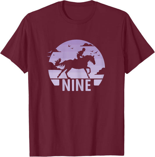 9th Birthday Horse Riding Girl 9 Years Girl Horse Birthday T-Shirt - T-Shirt | Maroon