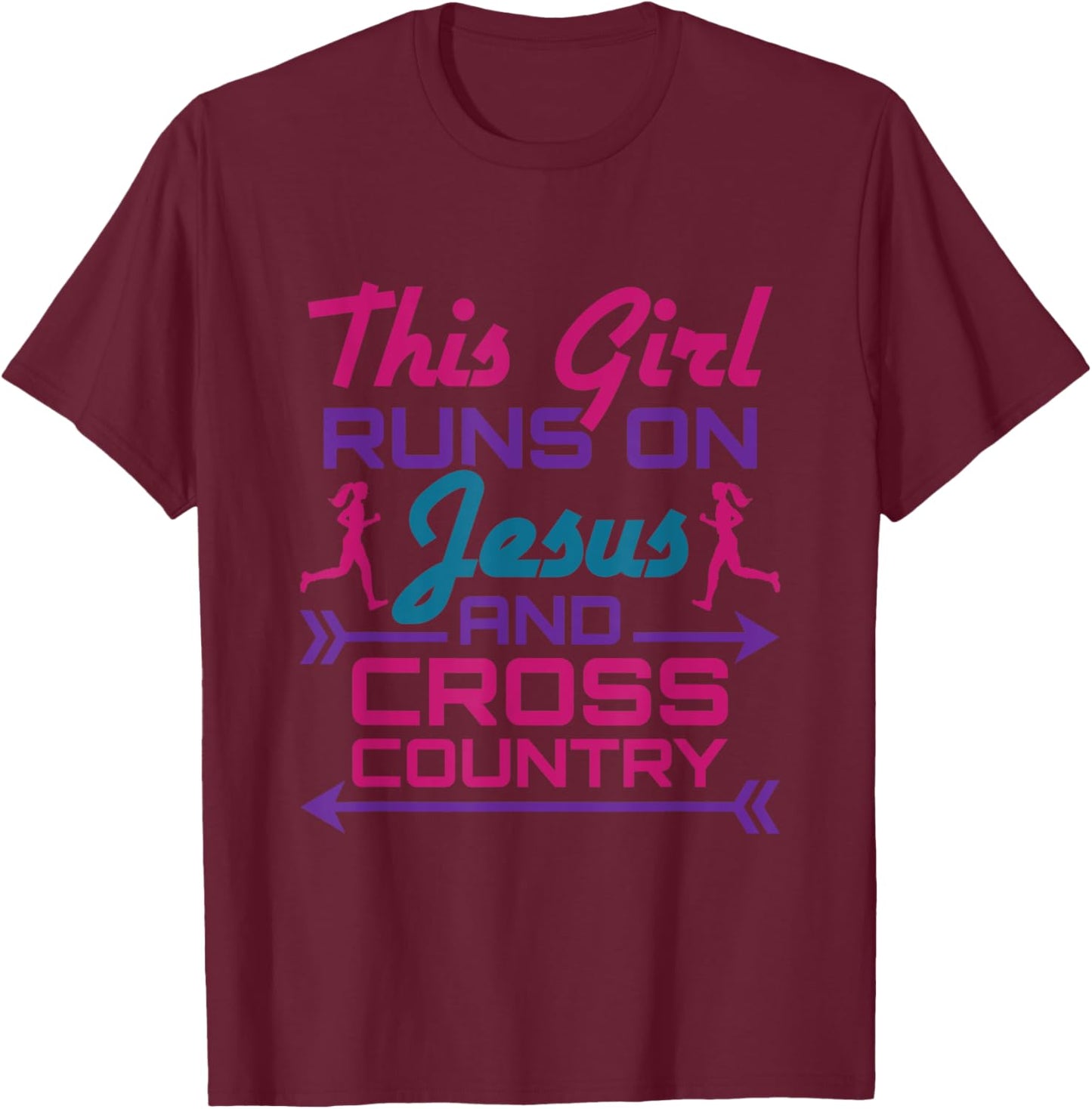 This Girl Runs on Jesus and Cross Country Cute XC Running T-Shirt - T-Shirt | Maroon