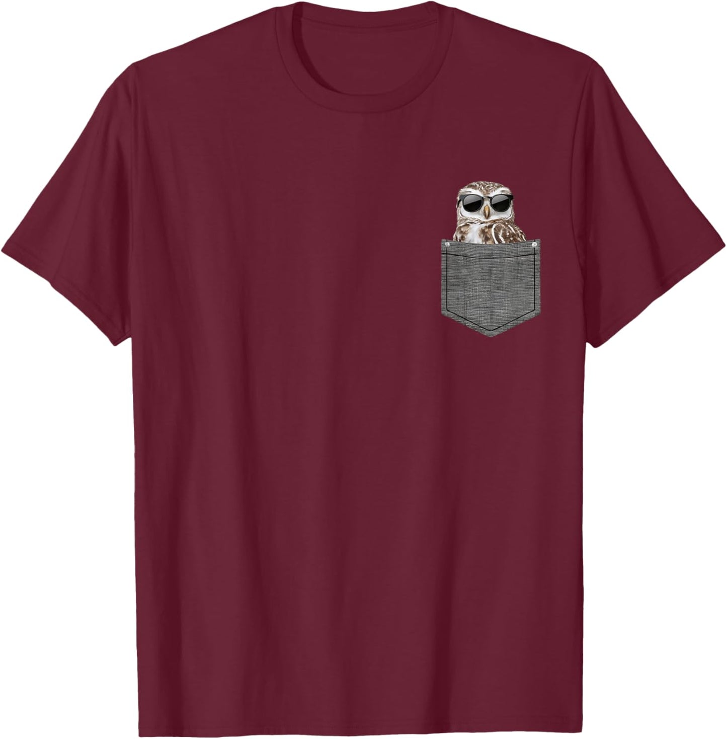 Owl in Pocket T-Shirt - T-Shirt | Maroon