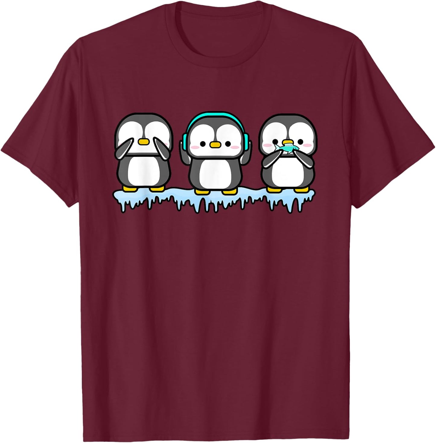Funny Penguins See Hear Speak No Evil Bird Nerds Penguin T-Shirt - T-Shirt | Maroon