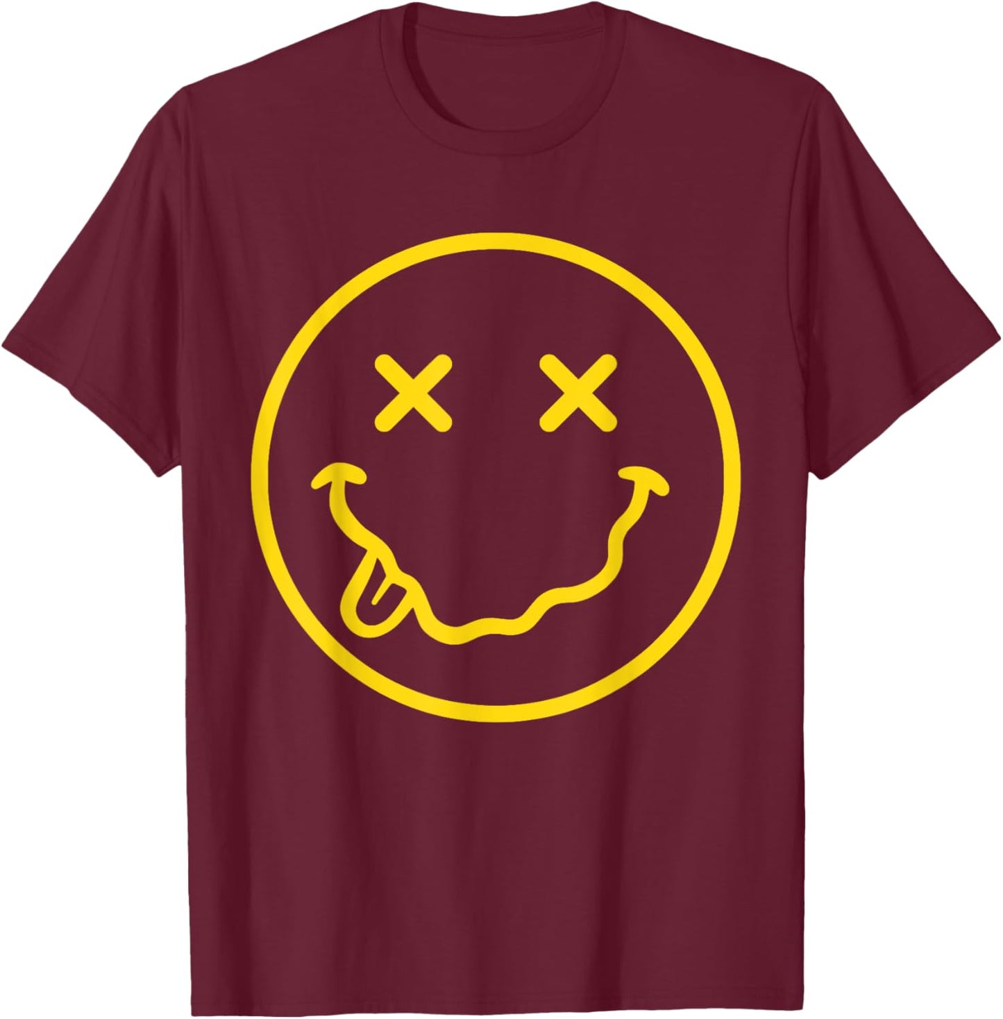 70s Yellow Smile Face Shirt Cute Happy X Eyes Smiling Face T-Shirt - T-Shirt | Maroon