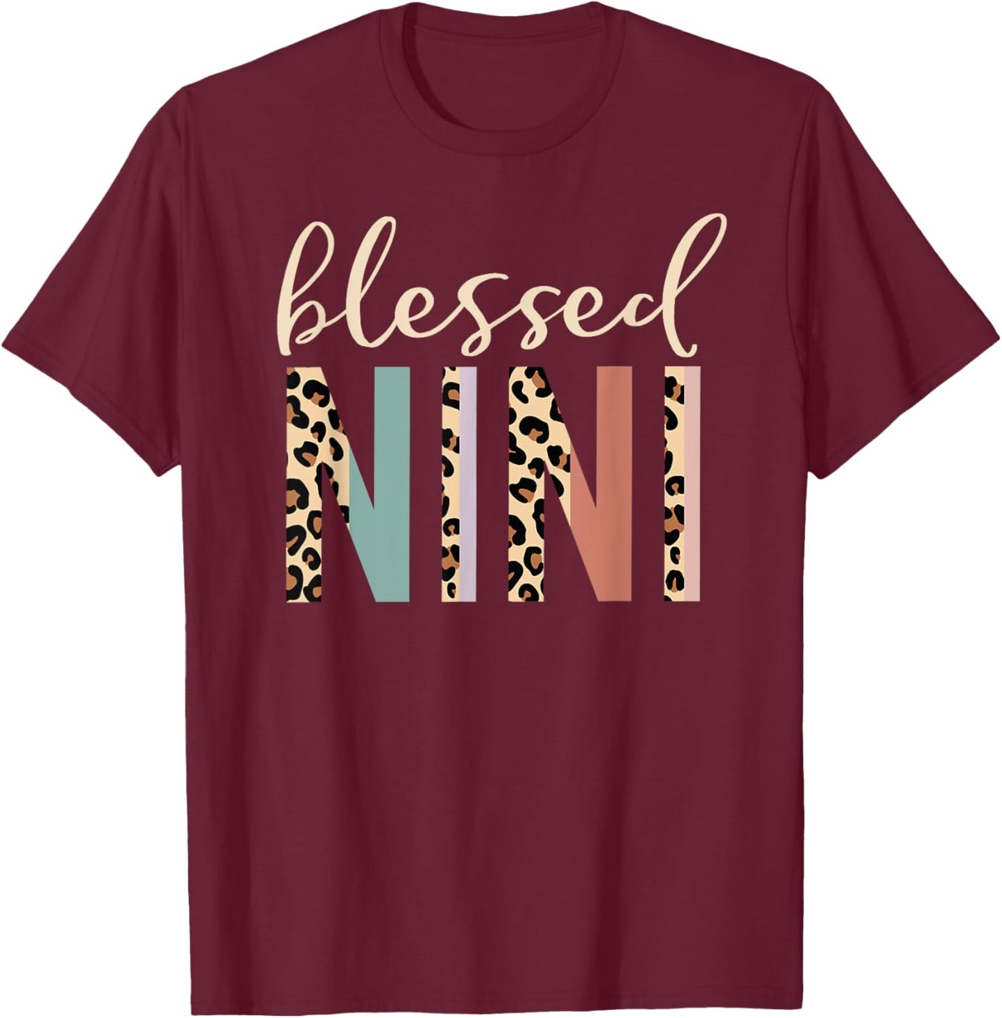 Blessed Nini Cute Leopard Print T-Shirt - T-Shirt | Maroon