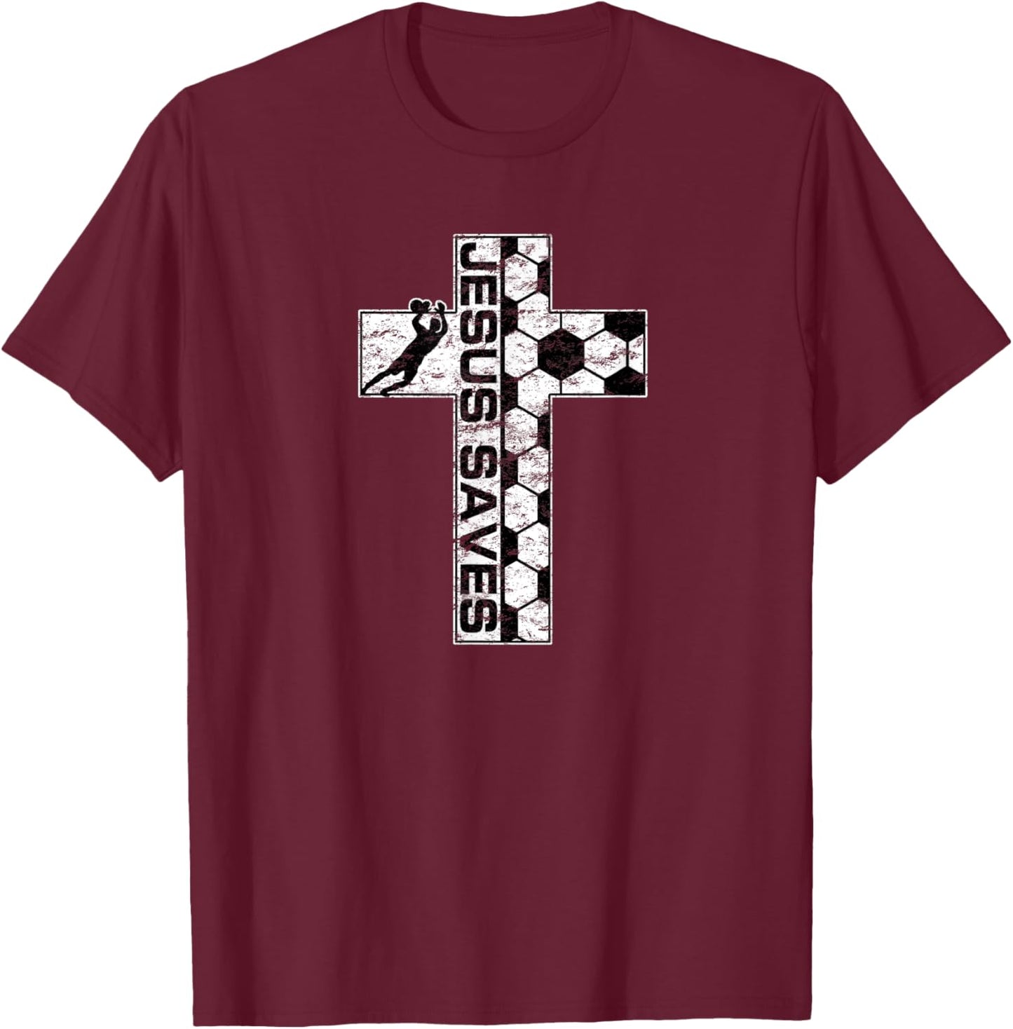 Jesus Saves Soccer Cross Goalie Keeper Christian Faith T-Shirt - T-Shirt | Maroon