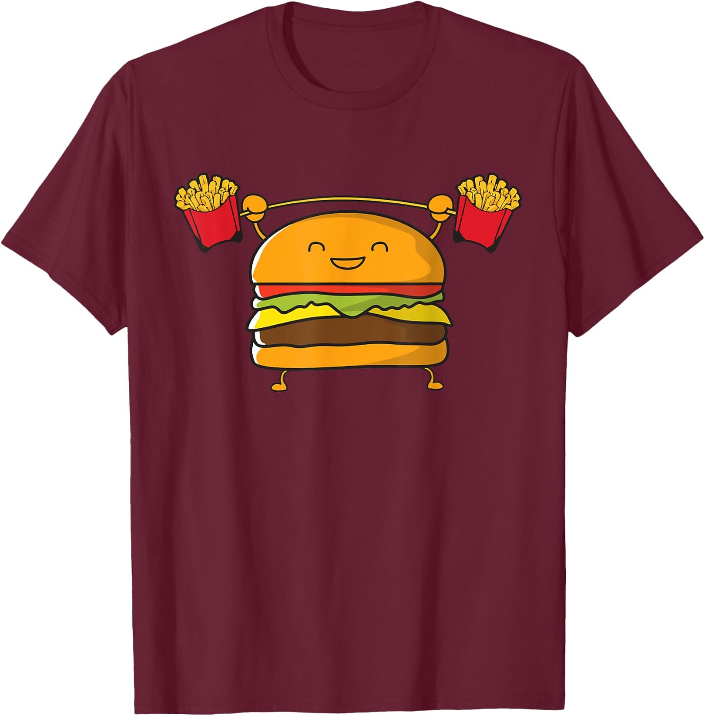 Burger Fries Funny Food Snatch Squat Barbell Weight T-Shirt - T-Shirt | Maroon