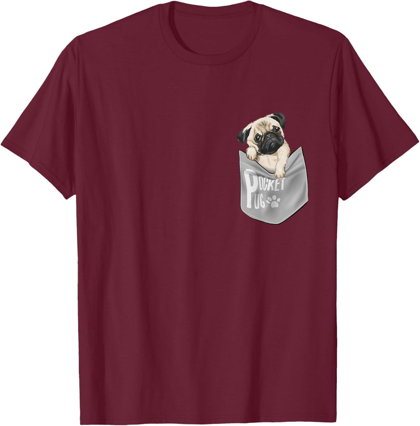 Men's Women's Kids Funny Cool Pocket Pug Pets Graphic Design T-Shirt - T-Shirt | Maroon