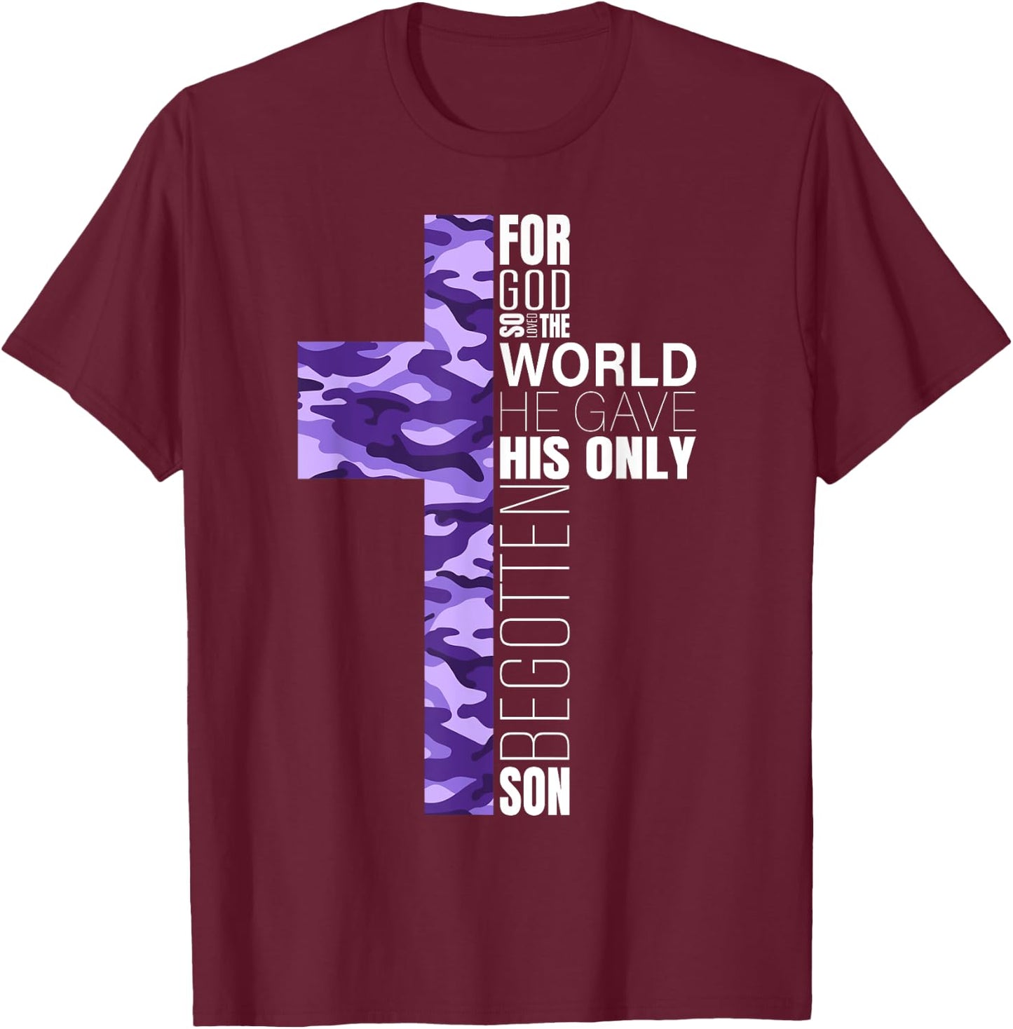 Cute Purple Camo Christian Cross Gifts Women Men Kids Verse T-Shirt - T-Shirt | Maroon