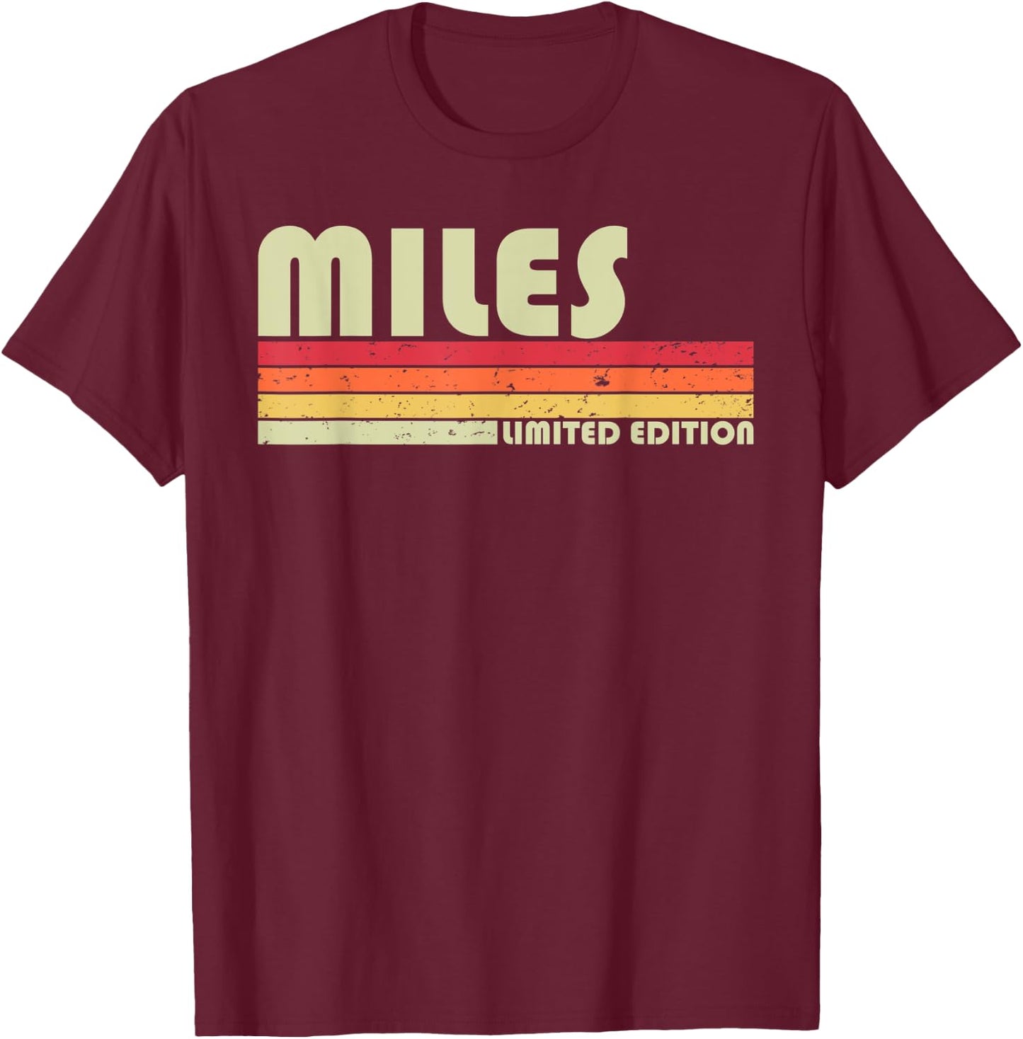 Custom Men Dad Boy Husband Christmas 80s 90s Style Miles Gift Name Personalized Funny Retro Vintage Birthday T-Shirt - T-Shirt | Maroon