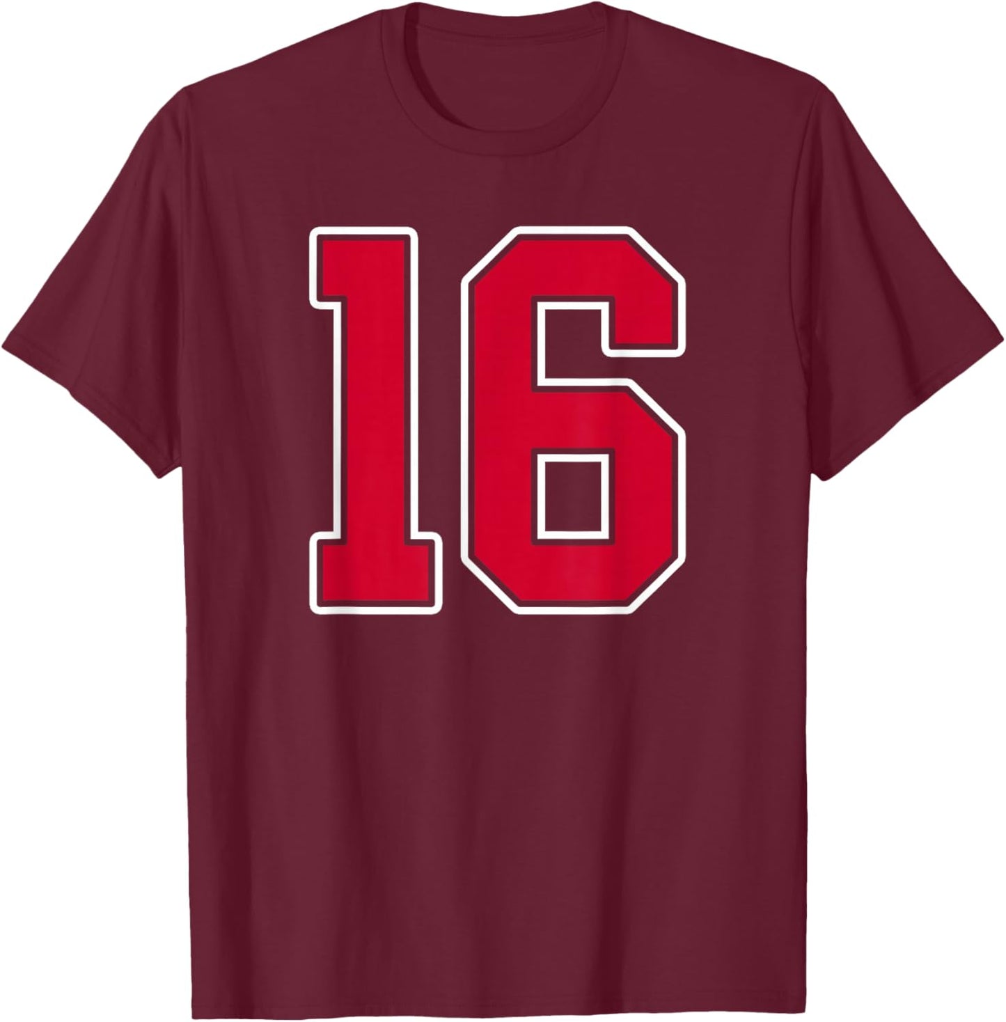 Red White Number 16 Jersey Player Uniform #16 T-Shirt - T-Shirt | Maroon