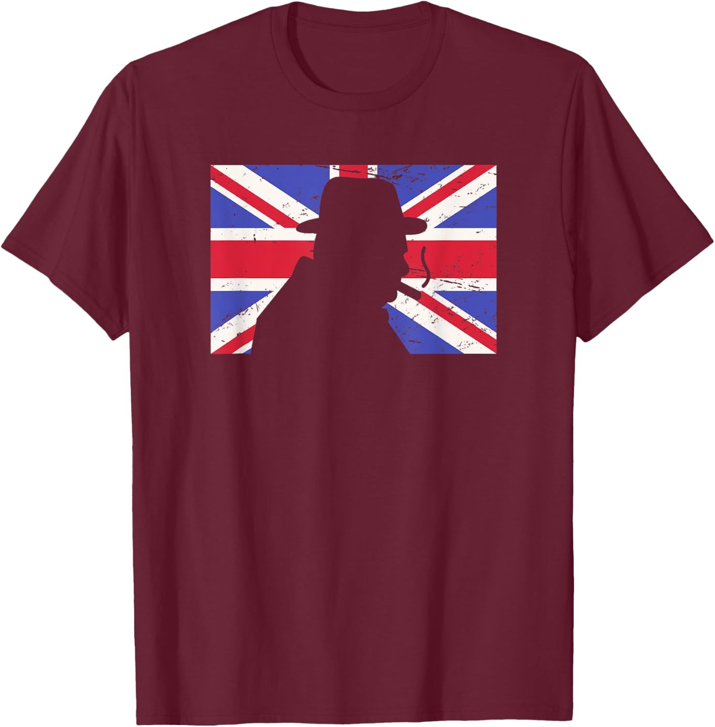Winston Churchill / WWII Battle of Britain UK Flag T-Shirt - T-Shirt | Maroon