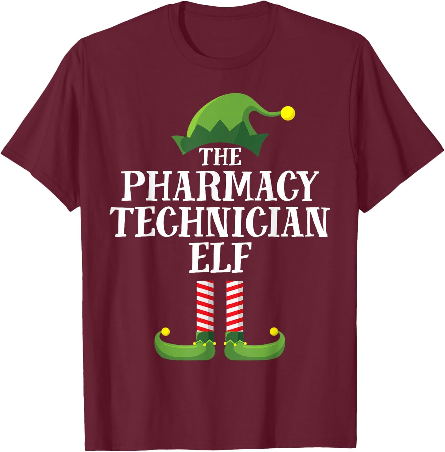 Pharmacy Tech Elf Matching Family Group Christmas Party PJ T-Shirt - T-Shirt | Maroon
