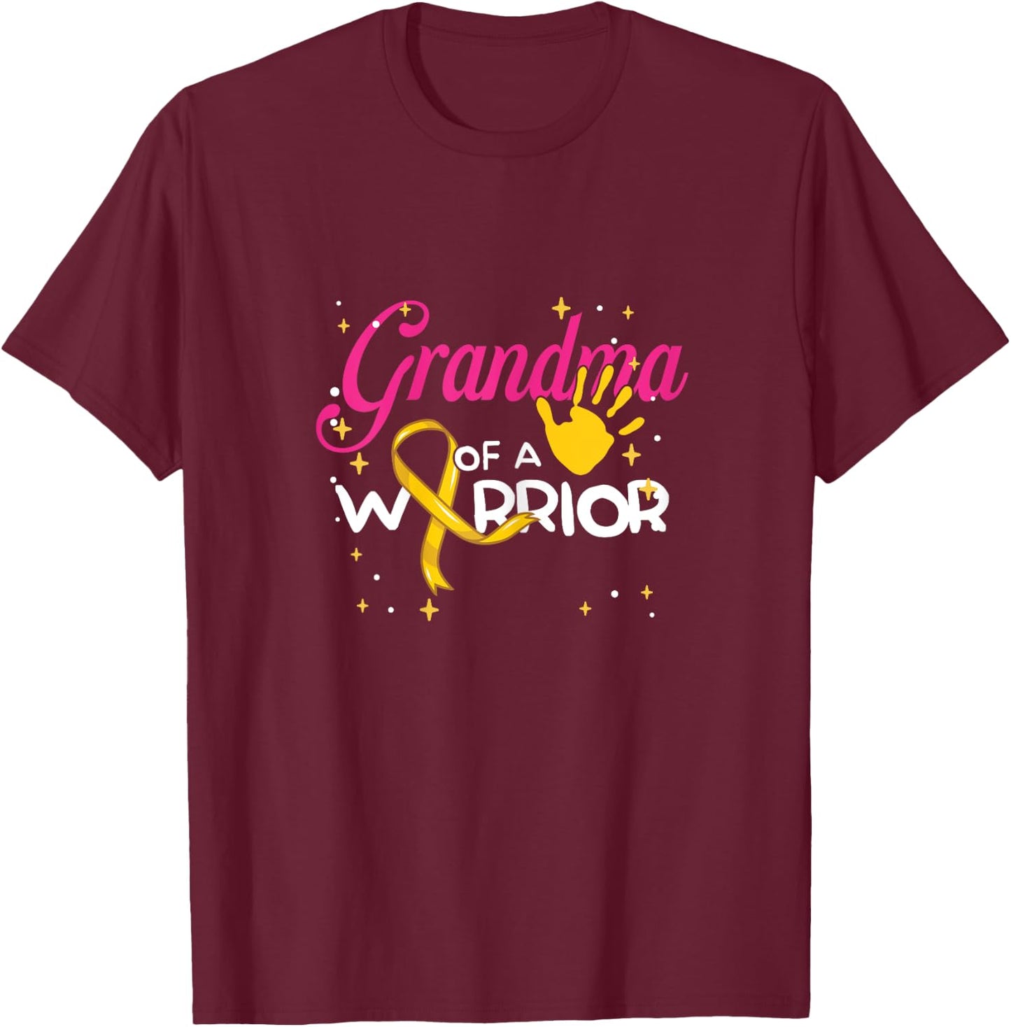 Grandma Of A Warrior | Yellow Ribbon | Childhood Cancer T-Shirt - T-Shirt | Maroon