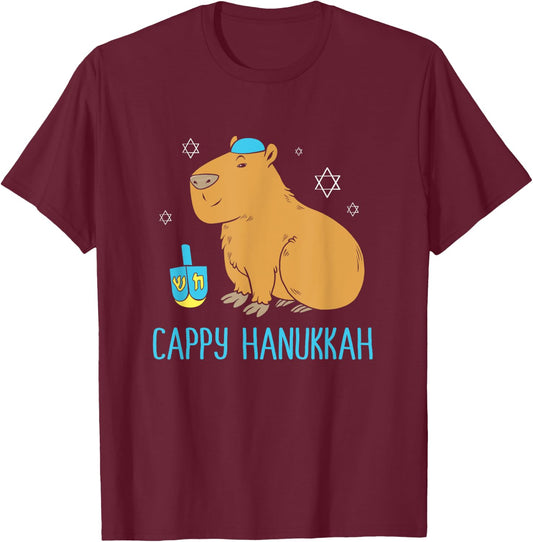 Hanukkah Capybara Dreidel Game Cute Cappy Hanukkah T-Shirt - T-Shirt | Maroon