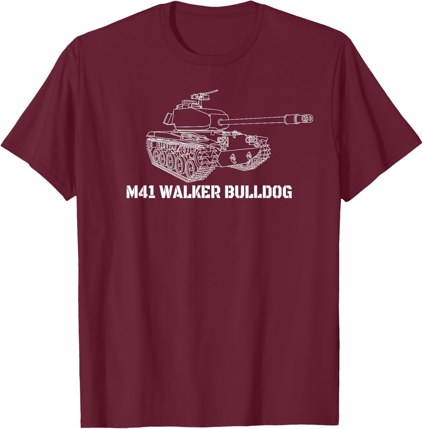 M41 Walker Bulldog American Light Tank Blueprint T-Shirt - T-Shirt | Maroon
