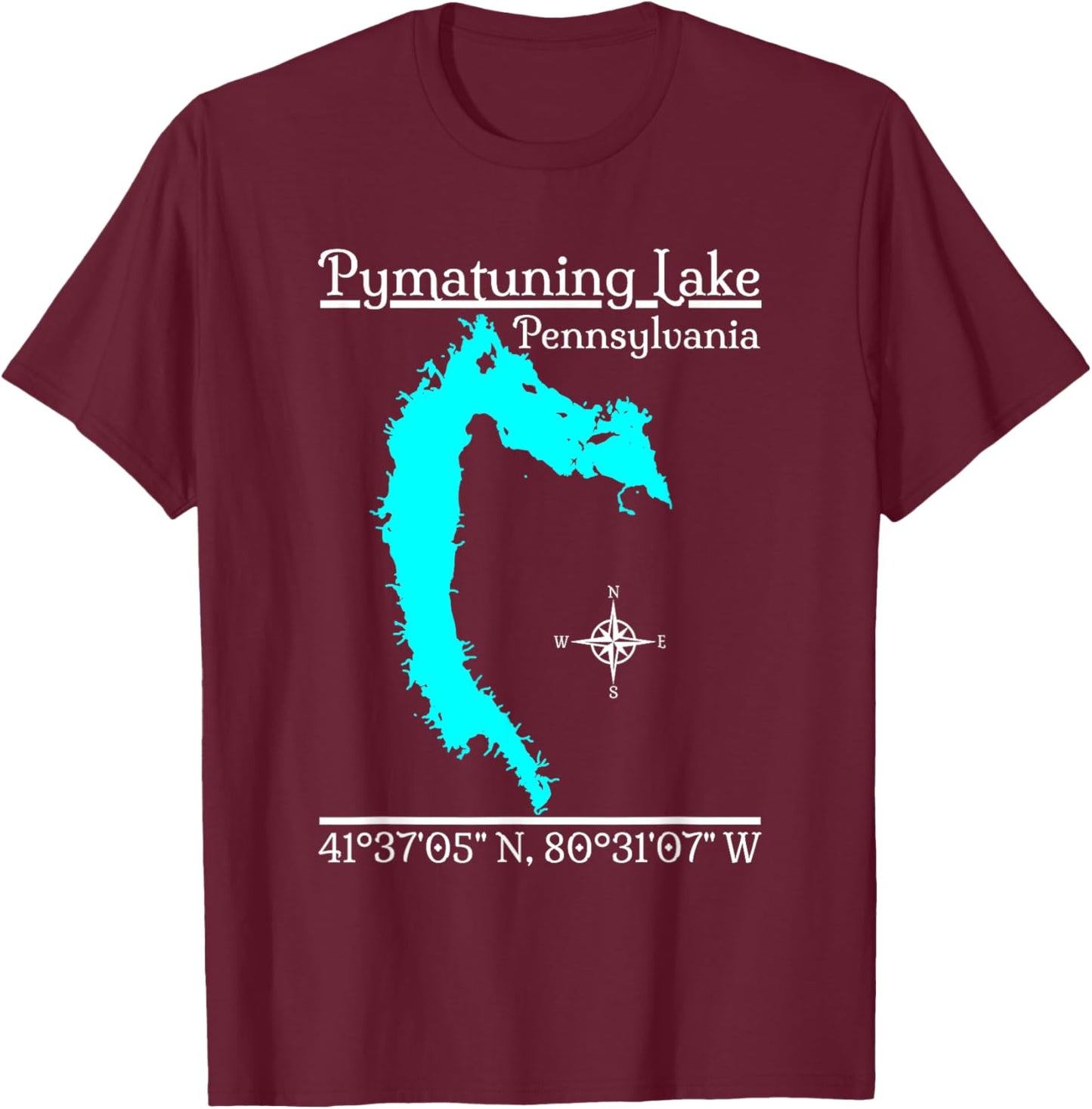 GeoGearCo Pymatuning Lake - Pennsylvania Kids' Black Cotton T-Shirt - T-Shirt | Maroon