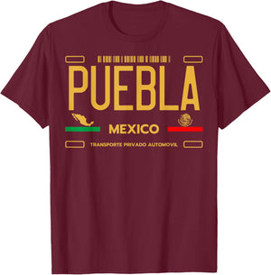 Puebla Mexico License Plate Aesthetic Puebla T-Shirt - T-Shirt | Maroon