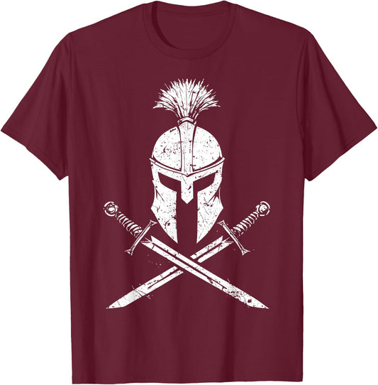 Ancient Roman Legion Grunge Helmet and Swords Art T-Shirt - T-Shirt | Maroon
