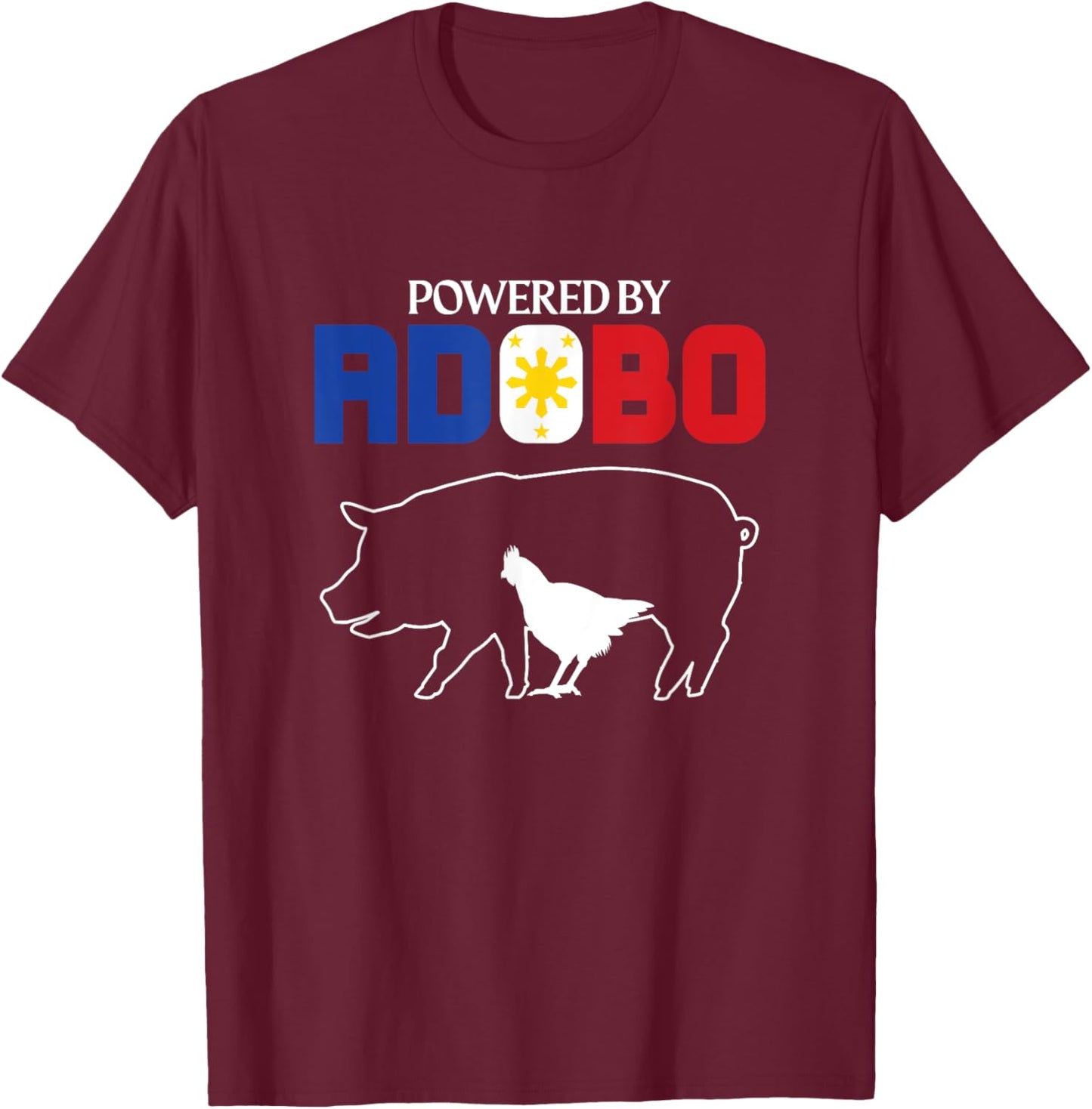Powered by Adobo Chicken Pork Pinoy Rice Cuisine Philippines T-Shirt - T-Shirt | Maroon