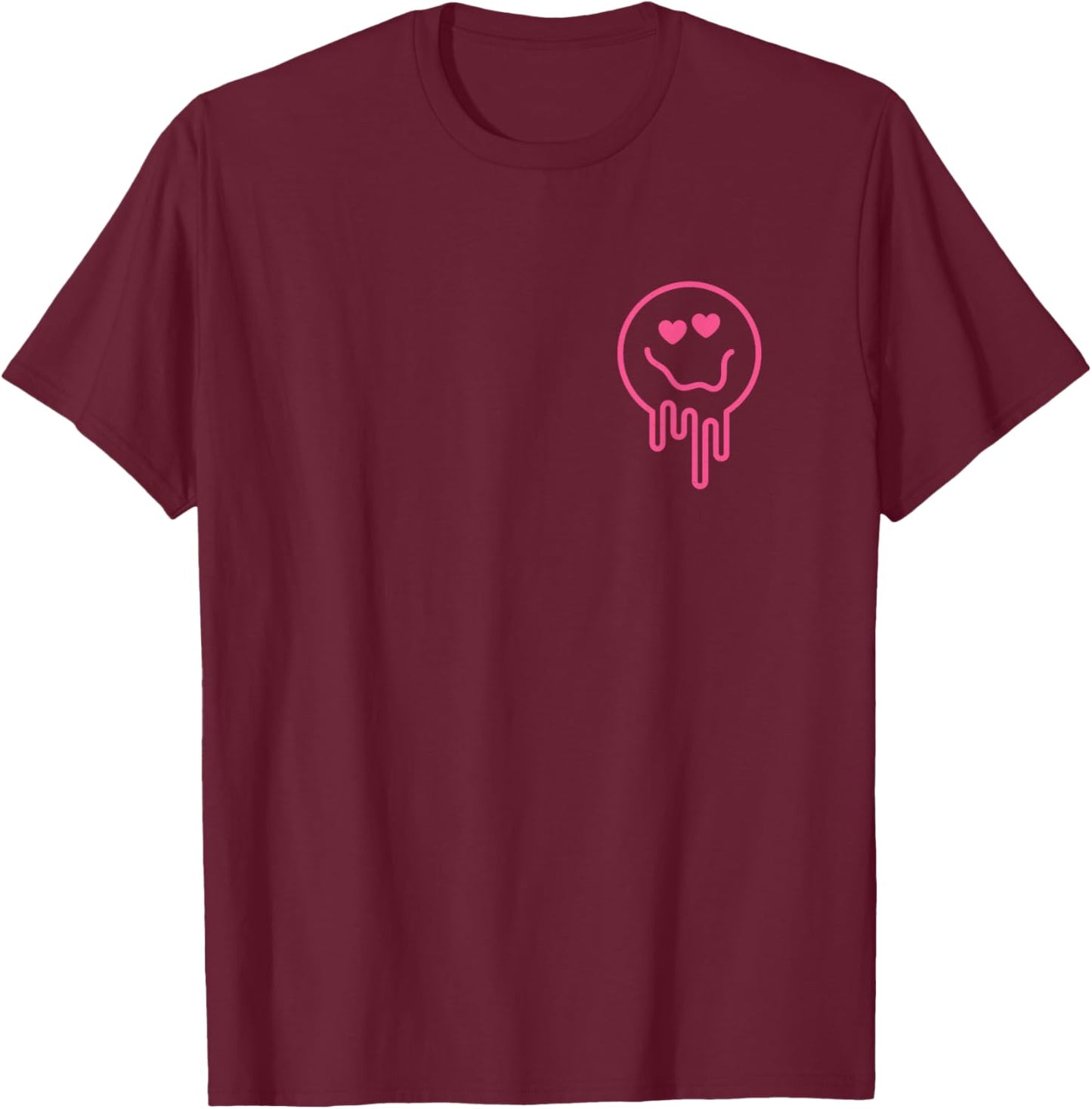 Melting Pink Heart Eyes Smile Face Melted Retro Happy Face T-Shirt - T-Shirt | Maroon